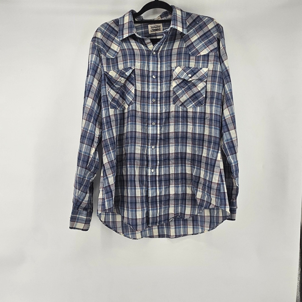 Vtg Levi Strauss‎ Co Plaid Western Shirt Pearl Snap Lg Cowboy Streetwear Country